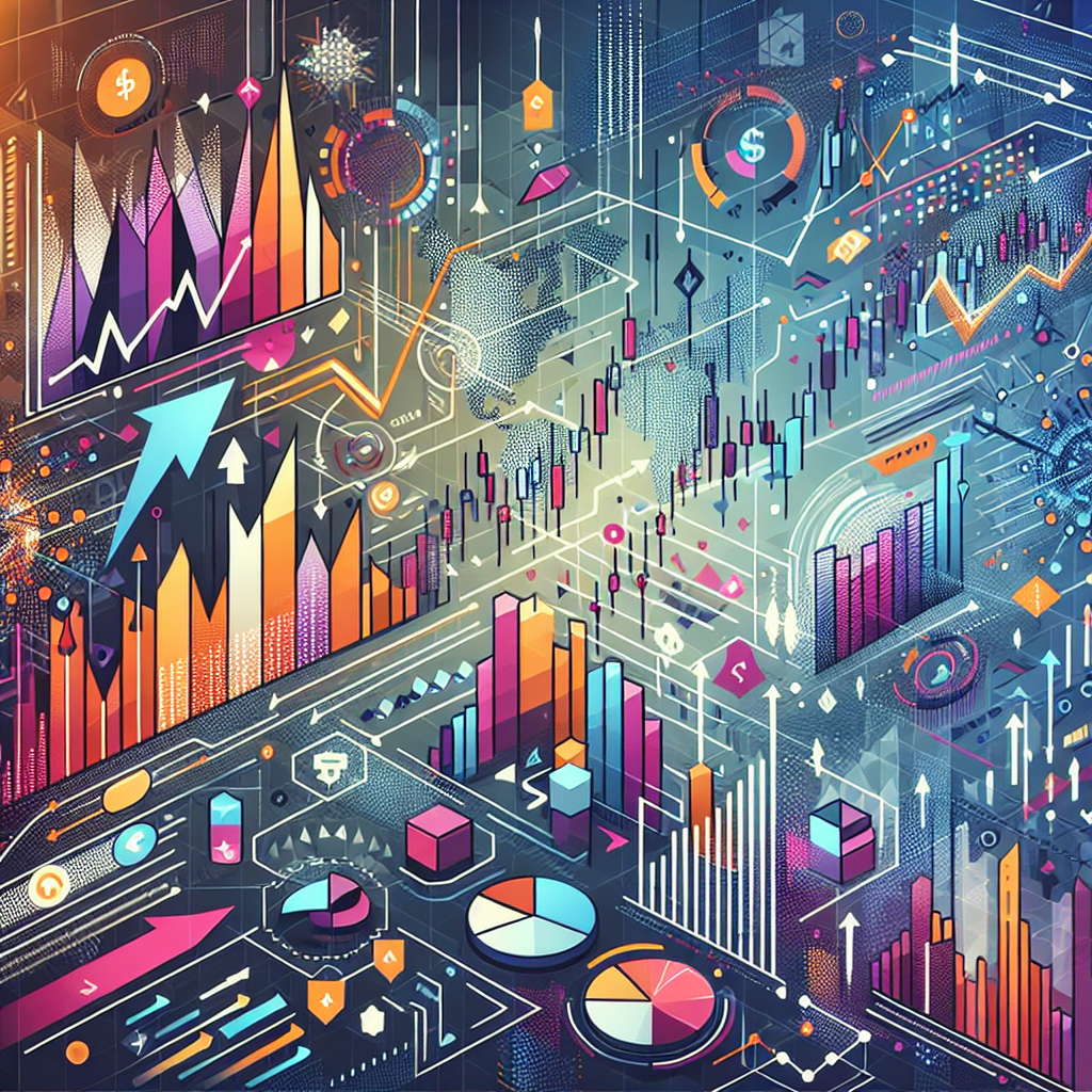A stylized illustration featuring a bold and colorful chart displaying various pivot point strategies in Forex trading, with dramatic lines and symbols representing profits and market fluctuations.