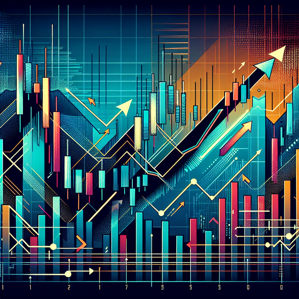 A stylized illustration highlighting pivot point strategies in a vibrant, chart-focused art style, featuring bold visuals of pivot points, candlestick patterns, and graphs representing fast-paced trading markets.