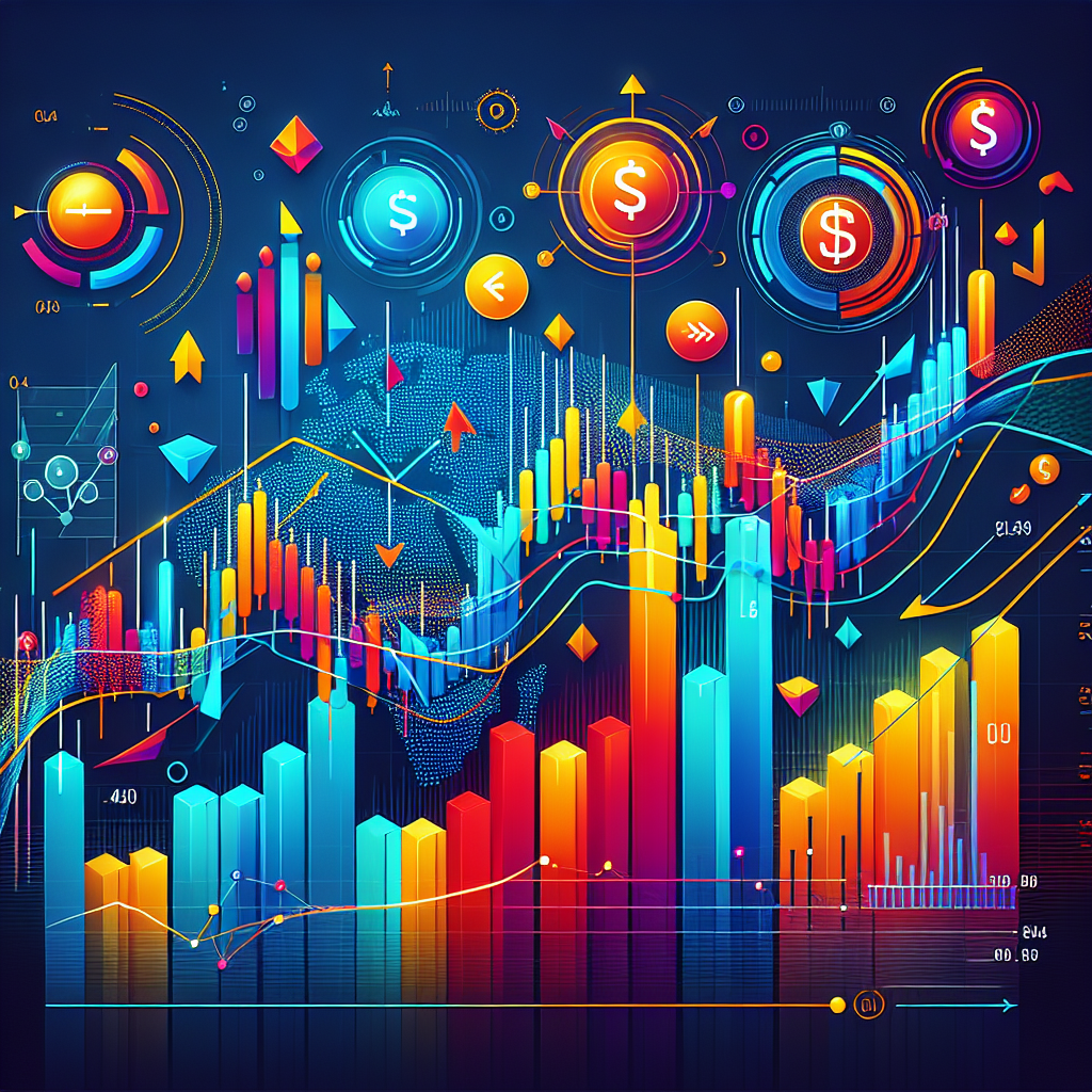 A stylized illustration showcasing a vibrant forex trading chart, with bold, colorful pivot points highlighted, surrounded by dynamic financial symbols and analytics elements.