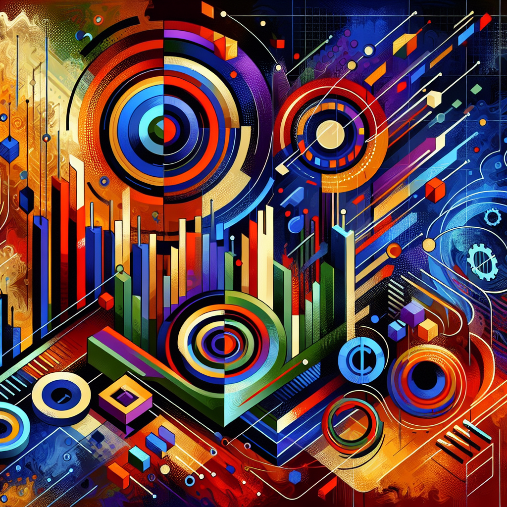 A stylized chart art illustration depicting bold pivot points and key indicators for Forex trading analysis, with vibrant colors and dynamic shapes.