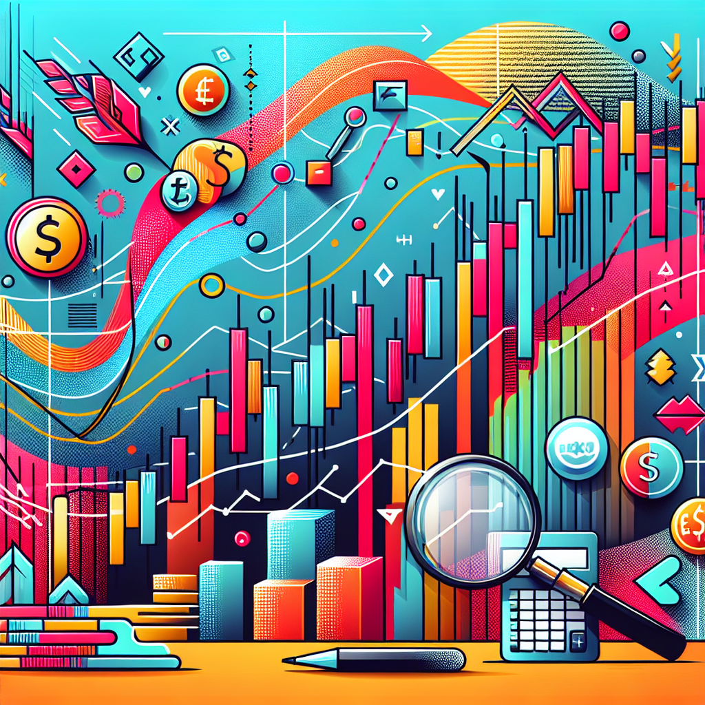 A colorful, stylized illustration of Forex market analysis featuring bold pivot point markers on a dynamic price chart, surrounded by financial symbols and analytical tools.