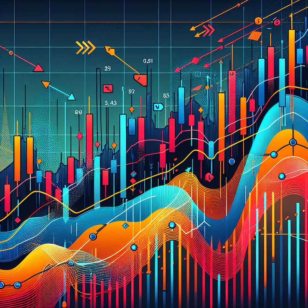 A vibrant and artistic illustration of a stock market chart, featuring bold and colorful pivot points, with multiple trend lines and annotations highlighting swing trading strategies, set against a dynamic background that conveys the excitement of trading.