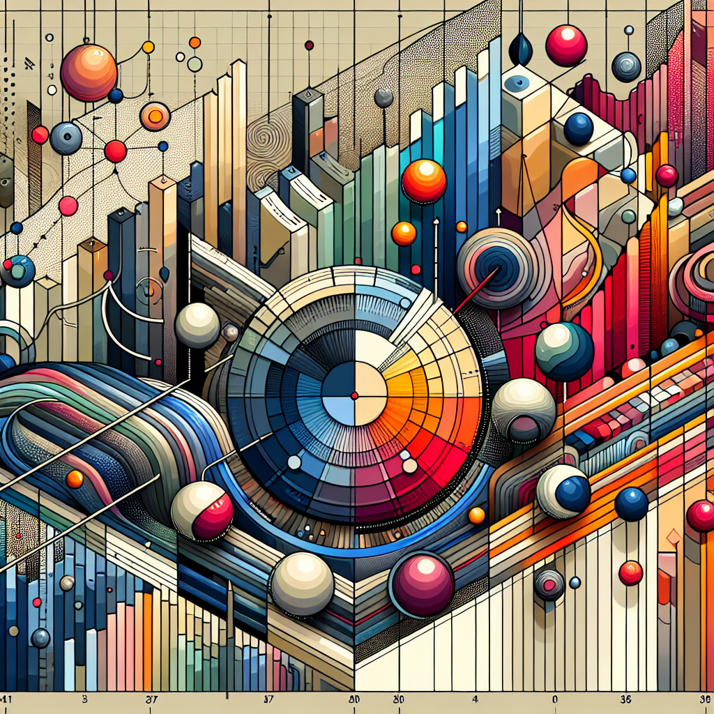 An artistic representation of a stylized market session chart illustrating the effectiveness of pivot points at different times of day, featuring bold colors and geometric shapes.