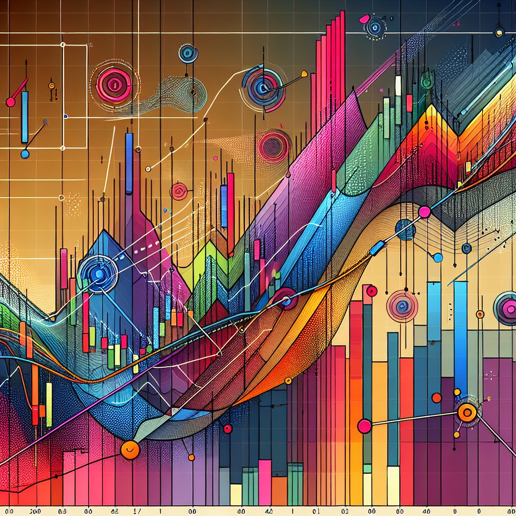 An abstract representation of a financial chart illustrating support and resistance levels with bold pivot points highlighted, featuring colorful lines and numerical annotations.